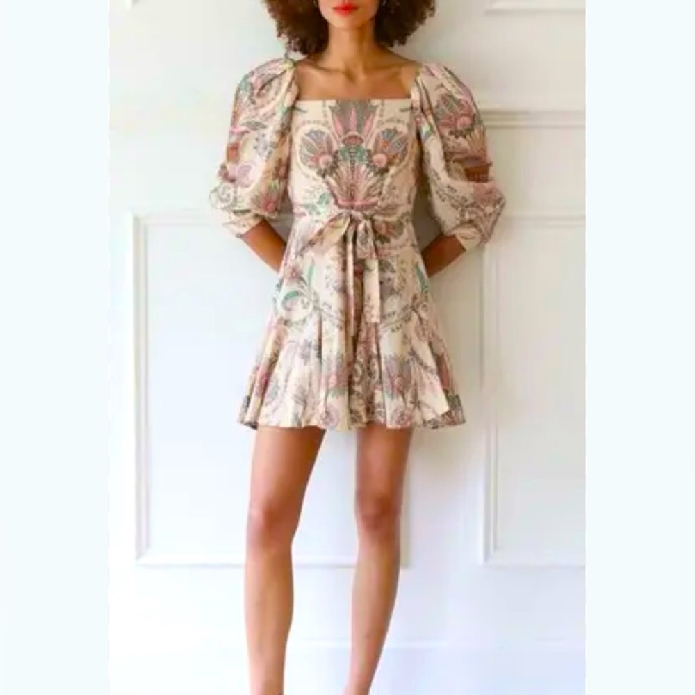 Mille Resort Dress Versailles Long Sleeve Mini Dress Puff Sleeve XS Cotton NWOT